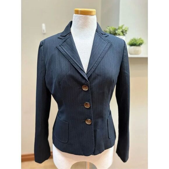 Signature by Larry Levine navy pinstriped mermaid style pencil skirt w-clasp zip - Picture 5 of 7